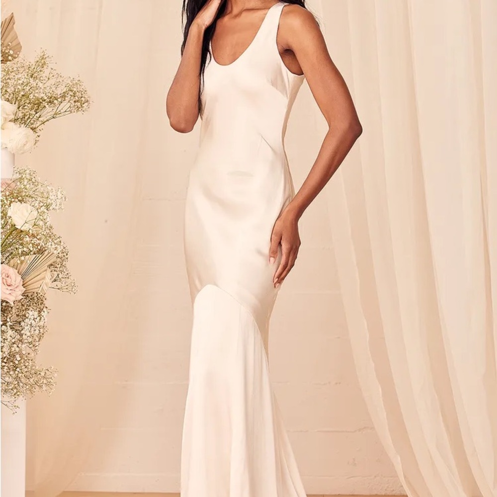 Lulus Love All of Me Champagne Satin Maxi Dress